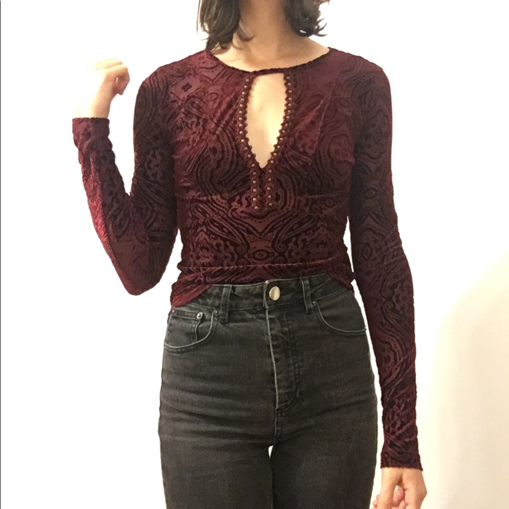 Free People mesh and velvet top